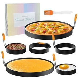 Non-stick Round Crumpet Egg Ring Set with Heat-resistant Silicone Handle